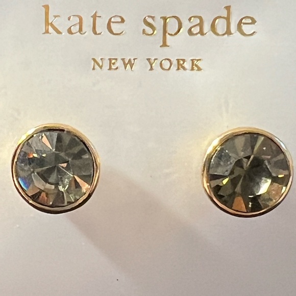 kate spade Jewelry - Kate Spade Smokey Gray Faux Quartz Faceted Stud Gold Tone Earrings